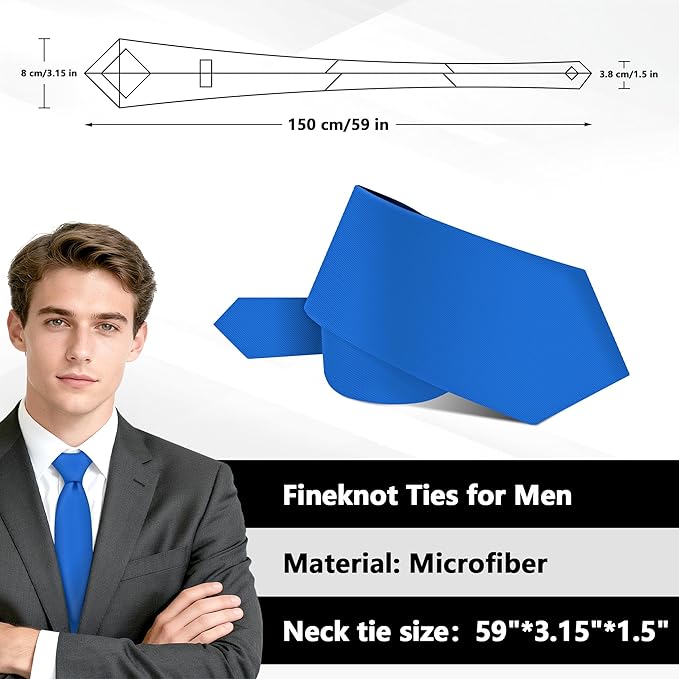 Fineknot Black Ties for Men, Formal Neckties for Men, Solid Color Mens Ties for Business, Wedding, Party, Mens Neck Tie
