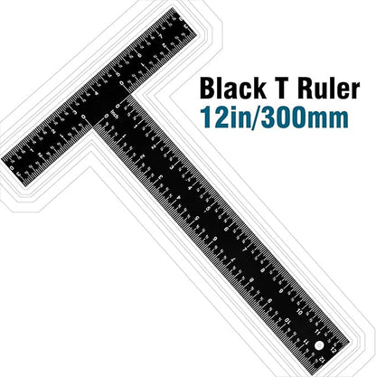T Square Ruler - 12 inch Metal T Ruler for Drafting, Architecture, Engineering & Art | Precision Dual-Scale (Inch & MM) - Tee Ruler, Scale Ruler