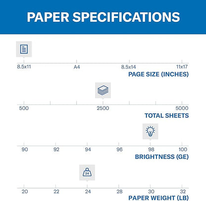 Hammermill Printer Paper, Premium Laser Print 24 lb, 8.5 x 11-5 Ream (2,500 Sheets) - 98 Bright, Made in the USA, 104640C