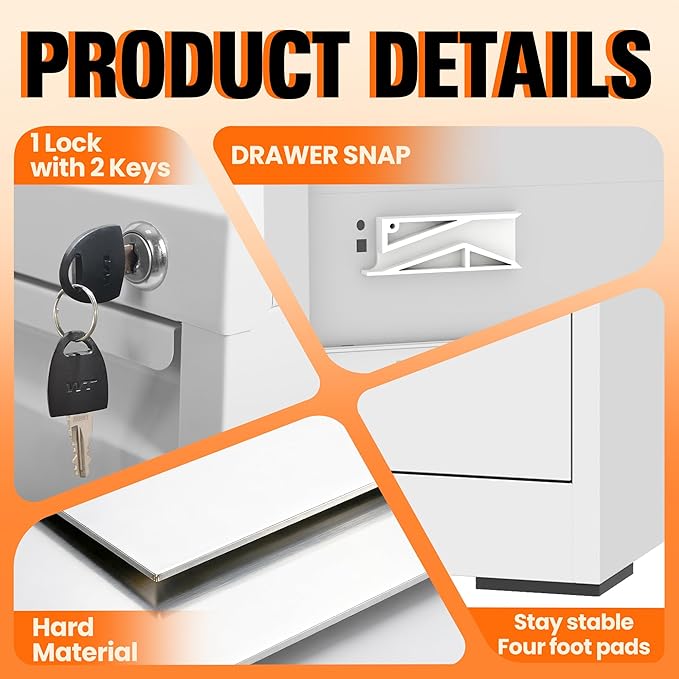 2-Drawer Locking Vertical File Cabinet, Metal Storage Cabinet for Office/Home – Secure Vertical Filing for Letter/Legal/A4/F4 Documents, Easy to Assemble Steel Cabinet (White, 2 Drawer-28 H)