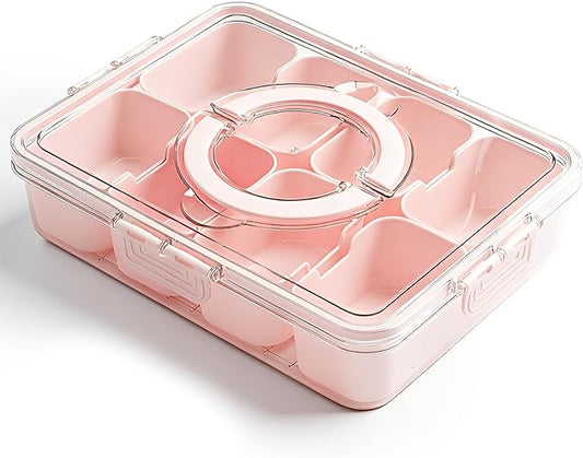 Snackle Box Container, Divided Serving Tray with Lid and Handl 8 Compartments Snacks Box,Candy Snack Fruit and Veggie Tray, Suitable for Picnics Trips Parties and Holidays