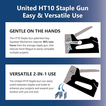 United Office Products HT10 Heavy Duty 2-in-1 Manual Staple Gun and Brad Nailer for Carpentry, Upholstery, Crafts, Professional and DIY Projects, Heavy Duty Metal Body
