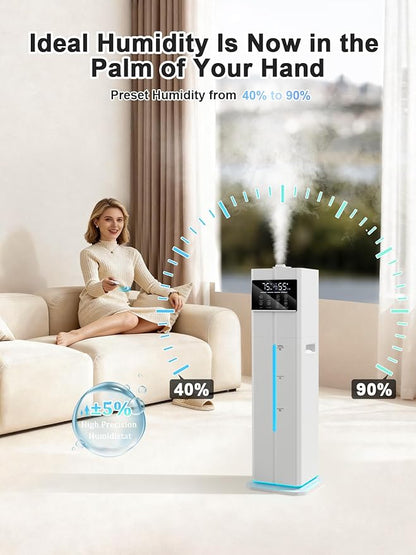 9L/2.4Gal Smart Cool Mist Humidifier, Top Fill Quiet Humidifier Large Room, Covers 550ft², App & Remote Control, 60H Runtime, 7 Colors Light, 4 Mist Modes Humidifiers for Bedroom, Office, White