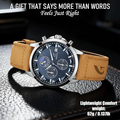 Distinctive Mens Analog Chronograph Watches with Auto Date & Multi Subdials, Fashion Casual Sport Quartz Wrist Watches with Luminous, 3ATM Waterproof, Valentines Day Gifts for Him, Boyfriend, Husband, Dad