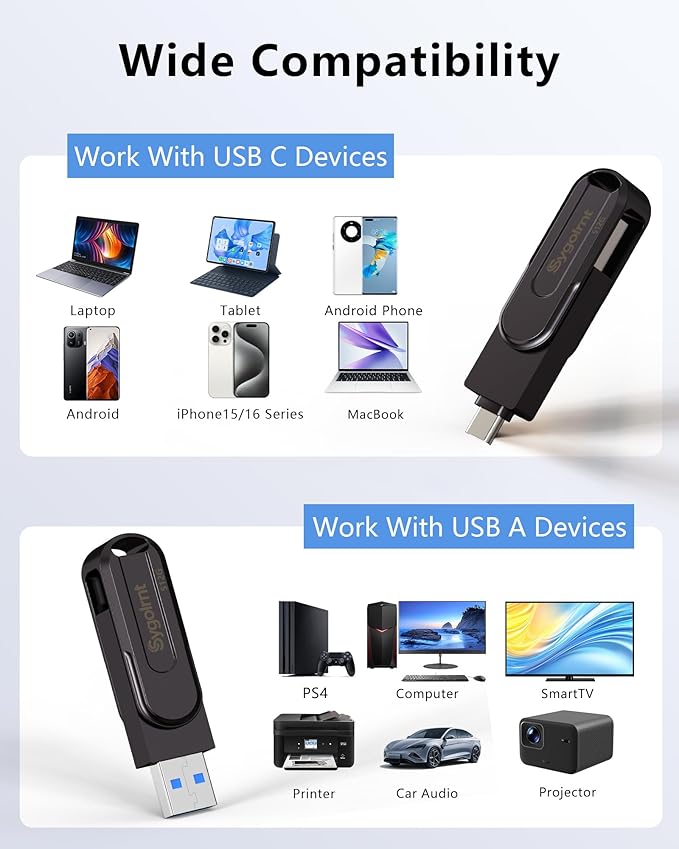 512GB USB Flash Drive, 3.0 - USB C & USB A 2-in-1 Memory Stick, Jump Drive with Keychain, Storage Photos Thumb Drives for iPhone 17/16/15, Android Phones, Laptops, Mac, iPad, Desktops, Tablet