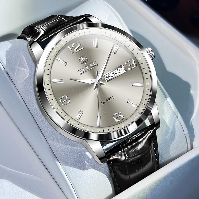Watches for Men Leather Large Arabic Numerals Mens Watches Waterproof Band with Date Quartz Men's Wrist Watch