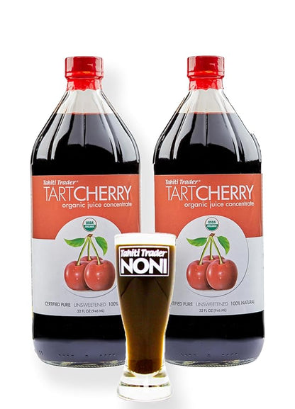 TAHITI TRADER Tart Cherry Juice Concentrate - Ready to Drink Organic Superfood Promoting Immune Support & Overall Health - Pure, Unsweetened Fruit Juice - (32 oz, 2 Pack)