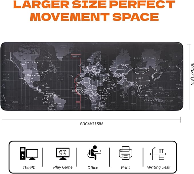 Black Large Mouse Pad,Waterproof Desk Mat,Extended Non-Slip Keyboard Mouse Pad Office Desk Pad 31.5" x 11.8" Anime Terrain Mouse Pads Desktop Protector for Office and Home