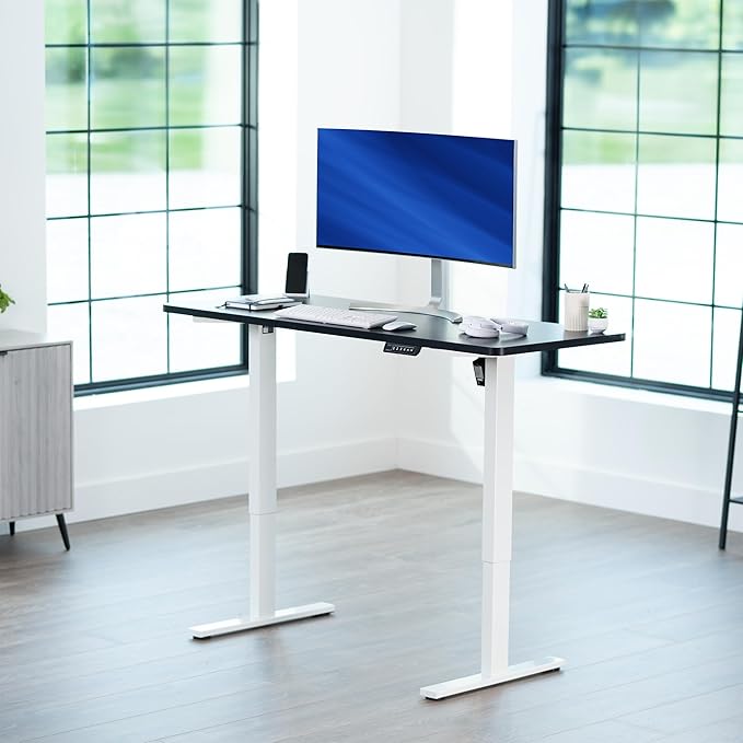 VIVO Electric 60 x 24 in Standing Desk, Memory Height Adjustment, 1B Series, One-Piece Black Top, White Frame, DESK-KIT-1W6B