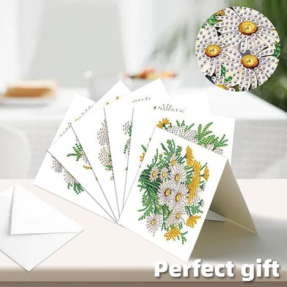 jinglinhh 12pcs Diamond Art Painting Lavender Daisy Flower Bouquet Greeting Cards with Envelopes, DIY Card Making Kits for Adults, Diamond Art Postcards Christmas Cards Craft Gifts
