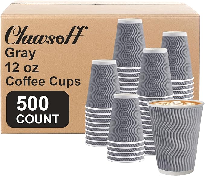 500 Pack 12oz Disposable Coffee Cups,Insulated Ripple Wall Paper Coffee Cups Bulk 12ounce,Hot & Cold Beverage Cup for Party,Home,Office,Cafe,Travel(Gray)