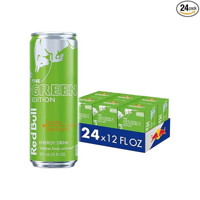 Red Bull Green Edition Curuba Elderflower Energy Drink, 12 Fl Oz, 24 Cans (6 Packs of 4)