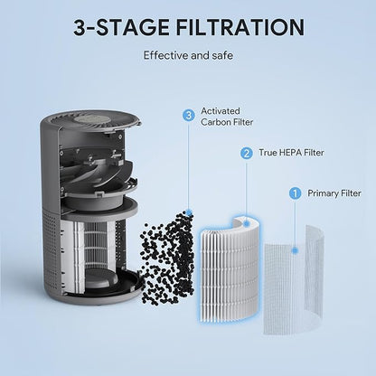 FULMINARE Air Purifiers for Bedroom H13 True HEPA Air Filter, Quiet Air Cleaner With Night Light, Portable Small Air Purifier for Home, Office, Living Room (Gray)