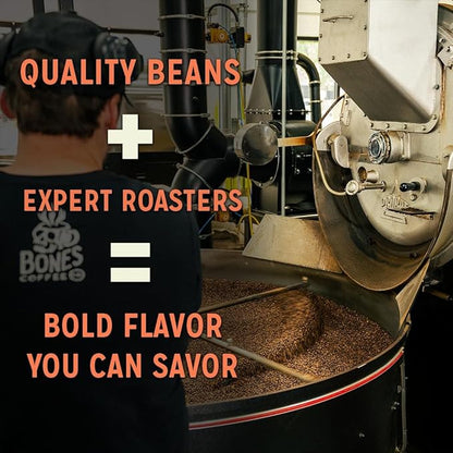 Bones Coffee Company Fallout Mojave Mocha, Mocha Flavored Coffee, Medium Roast Low Acid Arabica Beans Compatible with Auto drip and French Press Coffee Maker, 12 Oz Ground