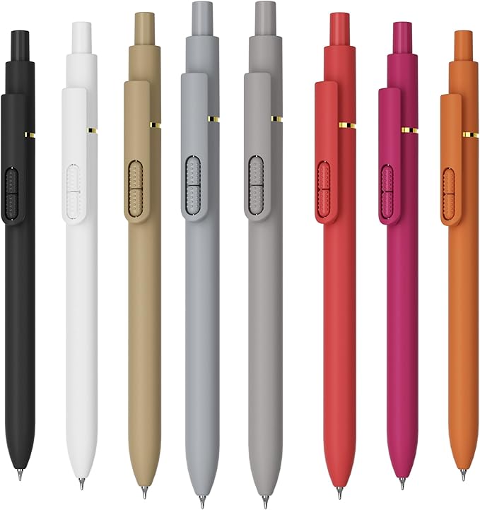 8Pcs Gel Pens Black Ink - 0.7mm Medium Point Black Pens | Smooth Writing Quick-drying Retractable Journaling Pen for Women Men (Bright- 8Pcs)