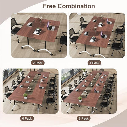 Folding Conference Table,Conference Table with Wheels,Large Flip-Top Training Table,Freely Combinations,Easy to Move for Offices, Schools,Training Rooms（2,Walnut,47in