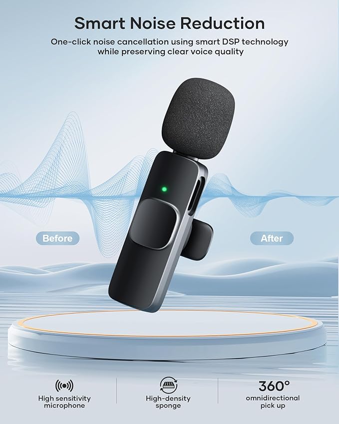 2 Pack Wireless Lavalier Microphone for iPhone iPad and Android Phone, Lapel Mic Plug and Play Wireless Mic Noise Reduction Mini Microphone for Video Recording Interview Podcast Vlog YouTube Tiktok