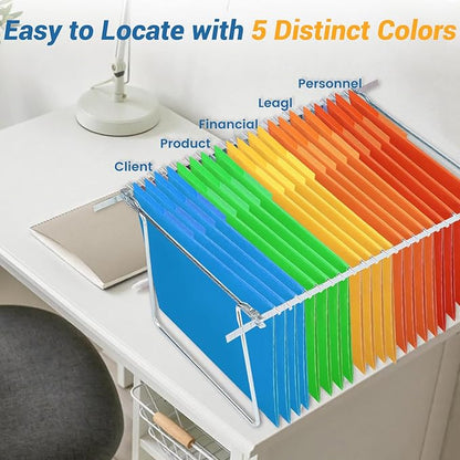 Classification Hanging File Folders with 2 Dividers, Goefun Letter Size Colored Classification Folders 20 Pack, 5 Color Assorted, Designed for Drawer, Cabinet, File Box, with 1/5-Cut Adjustable Tabs
