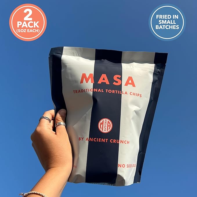 MASA Chips Blue Corn Tortilla Chips - Naturally Grown Blue Corn with Grass Fed Tallow and Sea Salt Tortilla Chips - No Seed-Oil Snacks - 2 Pack, 5 Ounce Each