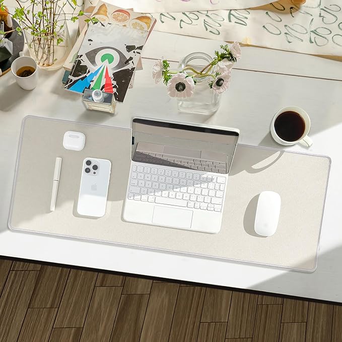 Waterproof Large Gaming Mouse Pad with Durable Stitched Edges, Non-Slip Rubber Base, Grainy Jacquard Mouse Mat Desk Pad for Home Office Gaming, 35.4''x15.7''x0.12'', Beige