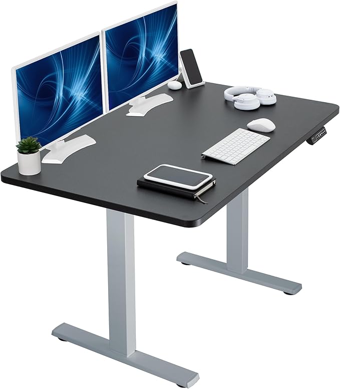 VIVO Electric 48 x 30 in Standing Desk, Memory Height Adjustment, 1B Series, One-Piece Black Top, Gray Frame, DESK-KIT-1G5B