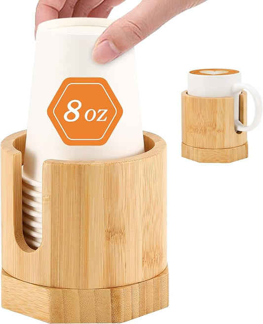 Nnewvante Bamboo Cup Dispenser, 5-8oz Bathroom & Kitchen Cup Holder, Dual-Purpose Paper & Desk Cup Holder, Anti-Spill, Width Upgrade, Party Cup Organizer, Ideal Gift