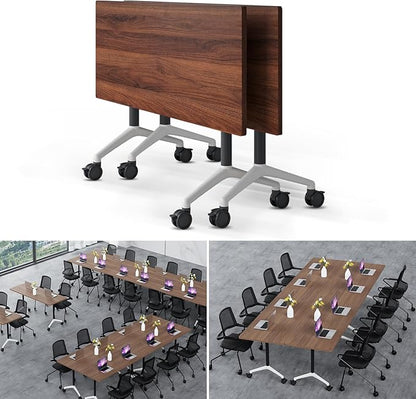 Folding Conference Table Modern Large Mobile Meeting Table Rolling Conference Room Tables with Wheels Seminar Tables for Office Training Classroom (2, Walnut, 55" D X 23.6" W X 29.5" H)