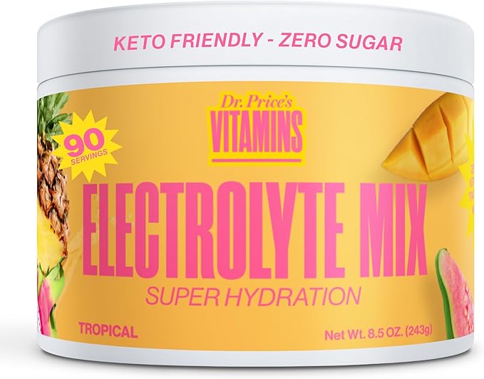 Dr. Price’s Electrolytes Powder Bulk | Tropical 90 Servings | Sugar Free Hydration Powder with 72+ Trace Minerals | Keto, Vegan, Electrolyte Drink Mix | Doctor-Formulated, Made in USA