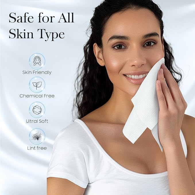 100 Count (2 Box) XL Disposable Face Towels 10” x 12”, 100% Viscose Fibre, Soft & Skin Friendly Face Towelettes Disposable, Facial Tissue Wipes for Women Cleansing