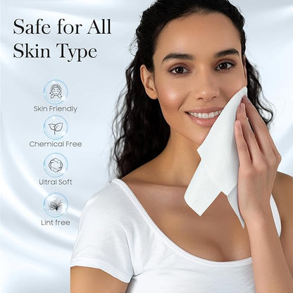 200 Count (4 Box) XL Disposable Face Towels 10” x 12”, 100% Viscose Fibre, Soft & Skin Friendly Face Towelettes Disposable, Facial Tissue Wipes for Women Cleansing