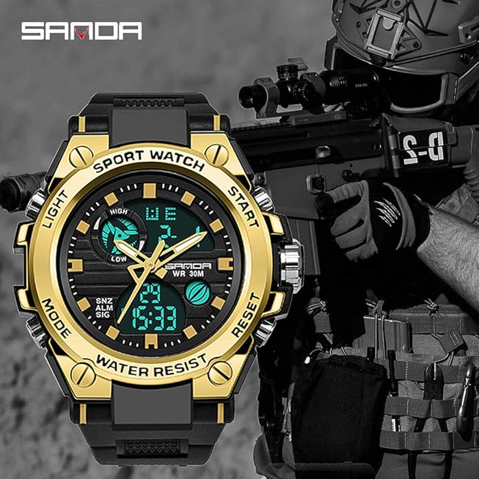 KXAITO Men's Watches Sports Outdoor Waterproof Military Watch Date Multi Function Tactics LED Alarm Stopwatch
