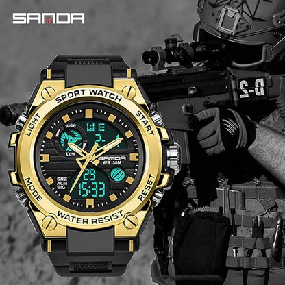 KXAITO Men's Watches Sports Outdoor Waterproof Military Watch Date Multi Function Tactics LED Alarm Stopwatch