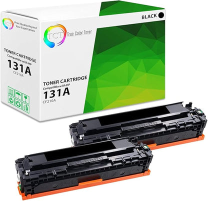 TCT 131A Black Toner Cartridge 2 Pack - Compatible Replacement for HP 131A CF210A Black Works with HP Laserjet Pro 200 Color M251NW, MFP M276N Printers (1,600 Pages)