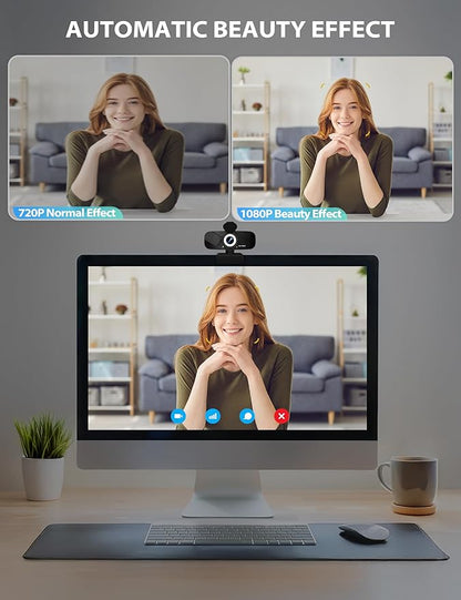 RUWBY Full HD 1080P Webcam with Microphone and Rotatable Tripod, Light Correction, Wide Angle and Plug and Play Video Camera for Desktop PC or Laptop