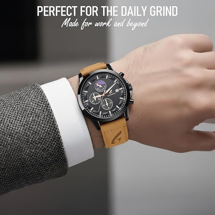 Distinctive Mens Analog Chronograph Watches with Auto Date & Multi Subdials, Fashion Casual Sport Quartz Wrist Watches with Luminous, 3ATM Waterproof, Valentines Day Gifts for Him, Boyfriend, Husband, Dad