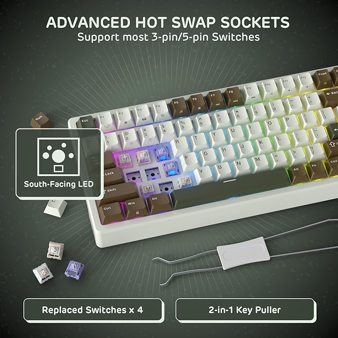 RK ROYAL KLUDGE F99 Wireless Mechanical Keyboard with Numper Pad, Tri-Mode Hot Swappable 95%100 Keys Gaming Keyboard Linear Creamy Switch, RGB Backlit Gaming Keyboard for PC/Tablet/Xbox/PS4/PS5