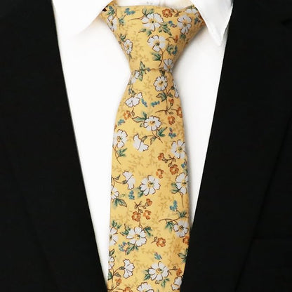 Cotton Floral Ties for Men 2.76" Men's Skinny Tie Linen Flower Printed Neck Tie for Wedding Dating Party