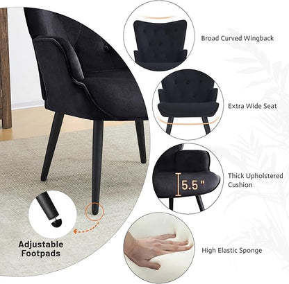 Furniliving Velvet Accent Chair for Living Room, Upholstered Reading Chair with High Backrest, Tufted-Button Wingback Armchair for Bedroom, Dressing Room, Home Office, Black, Set of 2