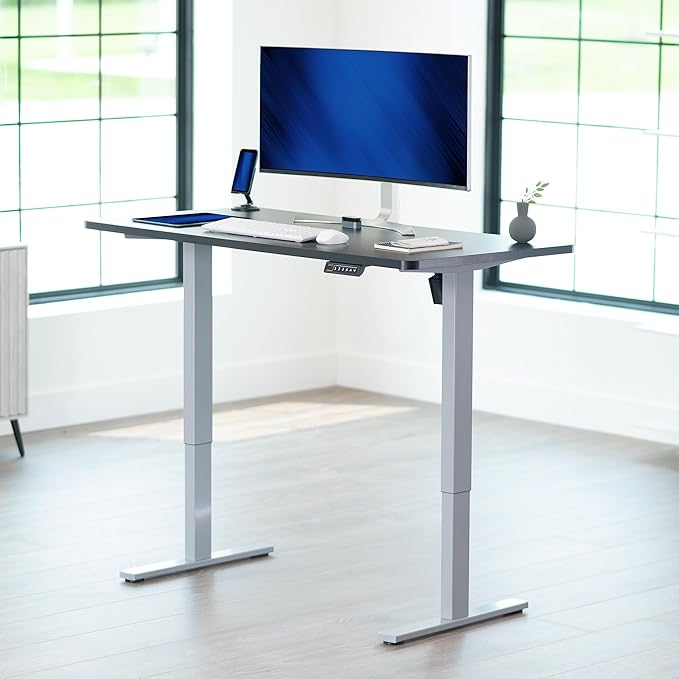 VIVO Electric 55 x 28 in Standing Desk, Memory Height Adjustment, 1B Series, One-Piece Black Top, Gray Frame, DESK-KIT-1G55B