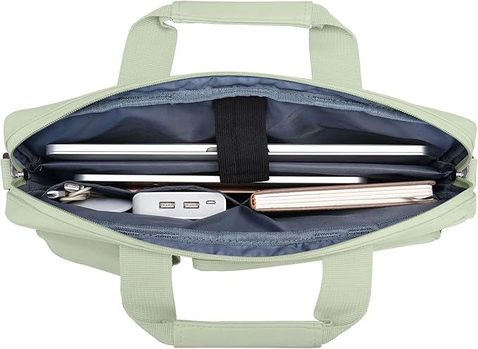 MOSISO Laptop Shoulder Bag 13.3 inch, 13-14 inch Computer Bag Compatible with MacBook Air/Pro 13 / Pro 14, HP Dell ASUS Lenovo with 2 Raised&1 Flapover&1 Horizontal Pocket&Handle&Belt, Sage Green