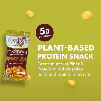 Snack Festive Honey BBQ Chickpea Garbanzo Beans, 12 Packs of 1 oz Crunchy Protein Balanced Macro Vegan Snack, Alternative Popcorn Granola Substitute, Nut-Free Multipack Non-GMO Soy-Free