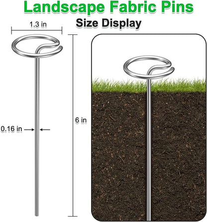 80 Pcs 6-Inch Heavy-Duty Galvanized Landscape Staples – Thickened 8 Gauge Circle Top Pins, Rust-Resistant for Weed Barrier, Landscape Fabric, and Garden Projects