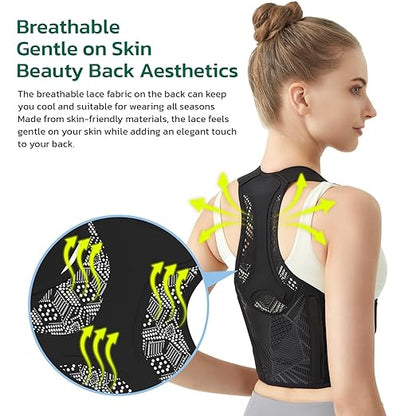 Posture Corrector for Women - Lightweight and Breathable Back Brace for Pain Relief, Rounded Shoulders and Hunchback, Compact & Portable with Fashionable Design, Invisible Under Clothes Black S
