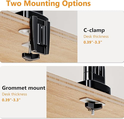 Dual Monitor Mount Heavy Duty Monitor Arm for 2 Ultrawide Computer Monitors Adjustable Dual Monitor Stand Desk Mount Fits Screen up to 35 Inch, 26.4lbs Each,with C Clamp & Grommet Base,Black