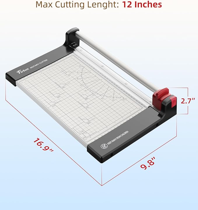 Firbon 12" Rotary Paper Trimmer with Replaceable Blade, Heavy Duty 8-Sheet Capacity Cutter for Cardstock, Photos, Scrapbooking, Office, School & Studio