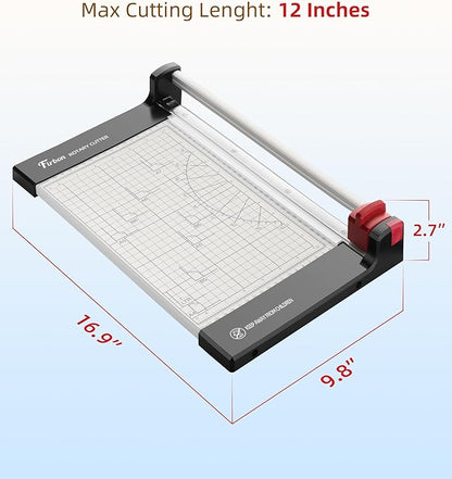 Firbon 12" Rotary Paper Trimmer with Replaceable Blade, Heavy Duty 8-Sheet Capacity Cutter for Cardstock, Photos, Scrapbooking, Office, School & Studio