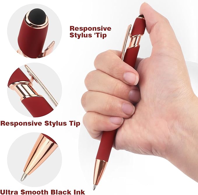 6 Pack Ballpoint Pen 2-in-1 Stylus Retractable Ballpoint Pen with Stylus tip, Metal Stylus Pen for Touch Screens, 1.0 mm Black Ink, 6