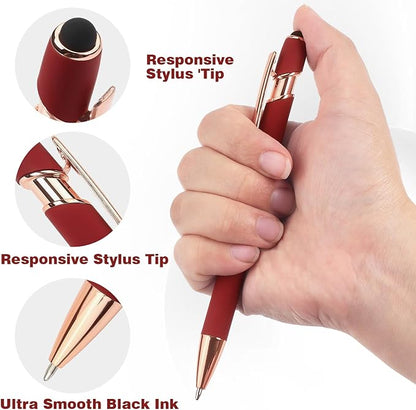 6 Pack Ballpoint Pen 2-in-1 Stylus Retractable Ballpoint Pen with Stylus tip, Metal Stylus Pen for Touch Screens, 1.0 mm Black Ink, 6