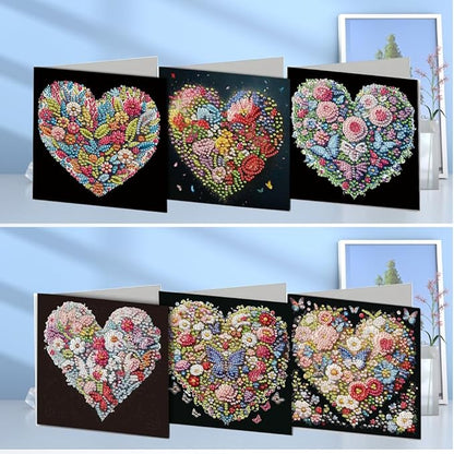 12pcs Diamond Art Painting Postcards with Envelope, Heart Flower Pattern Daily DIY Handmade Greeting Cards Wishing Cards for Special Occasion Festival Craft Gift