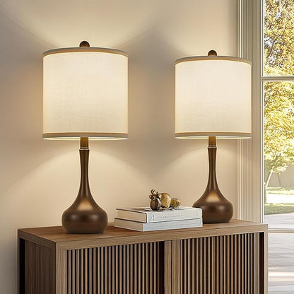 23" Brown Metal Modern Table Lamp Set of 2,Farmhouse Bedside Lamps for Living Room, 3 Color Temperature Rustic Table Lamps for Bedroom, Night Stands, Dorm,Office, Home Décor (Bulb Included) ﻿